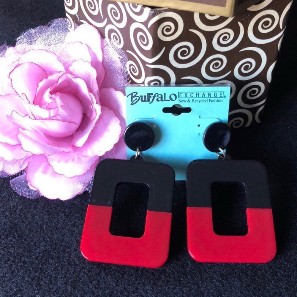 Red and Black Geometric Statement Earrings